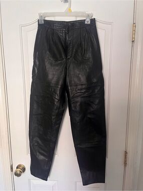 Black Leather High-Waist Tapered Pants